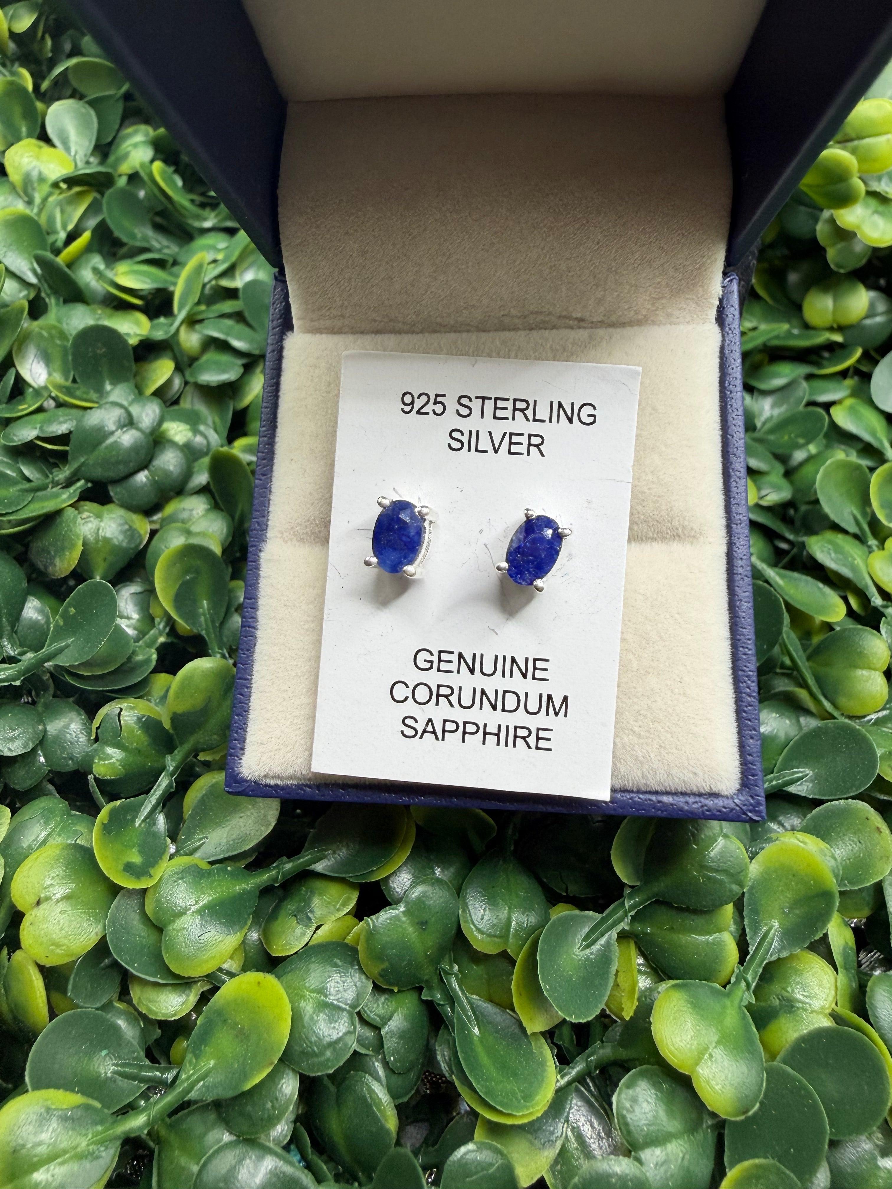 925 Sterling Silver and Blue Sapphire Earrings