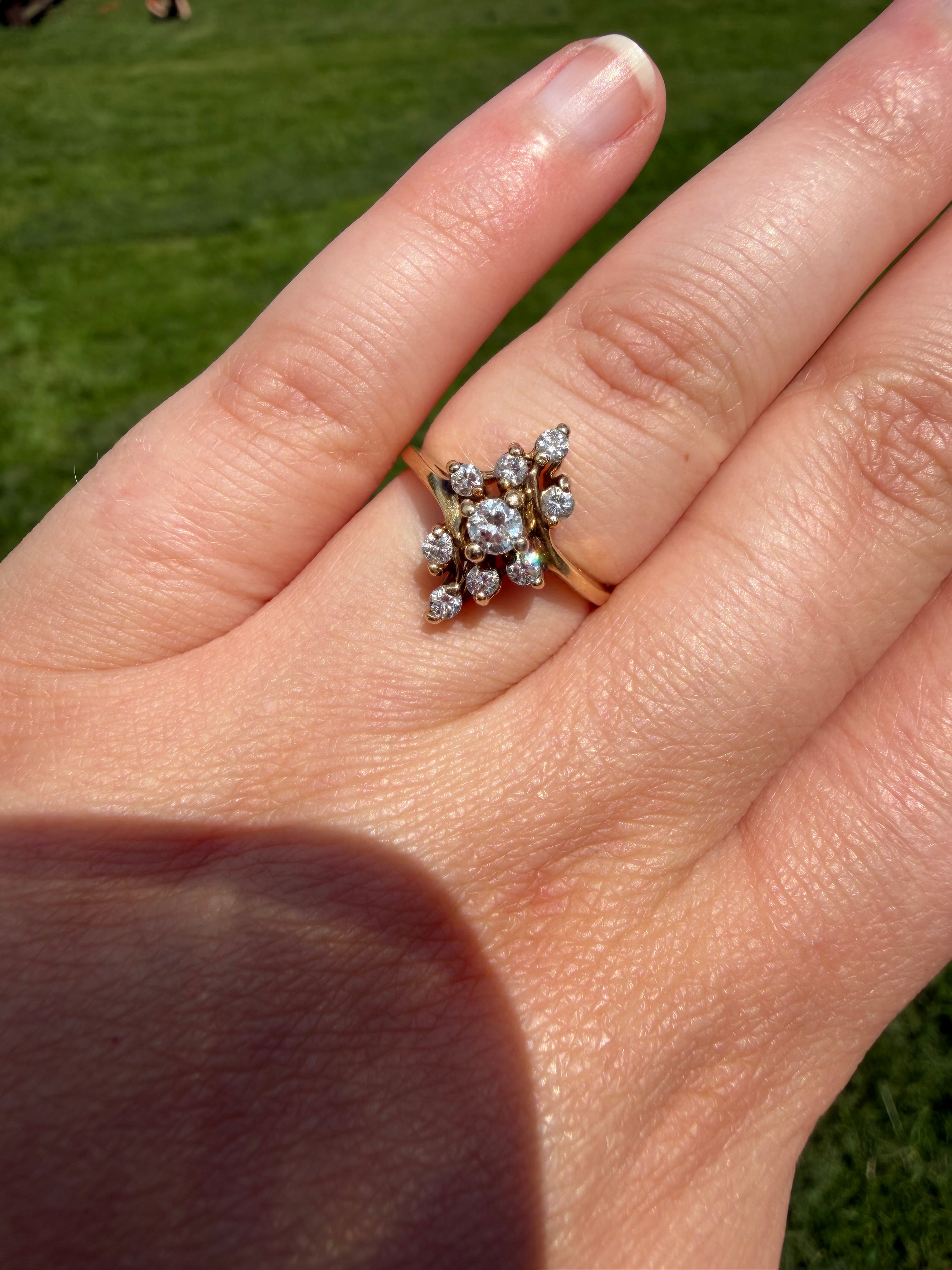 Vintage 14k Yellow Gold 1/2 Carat Diamond Ring size 7.5 1960s-1970s