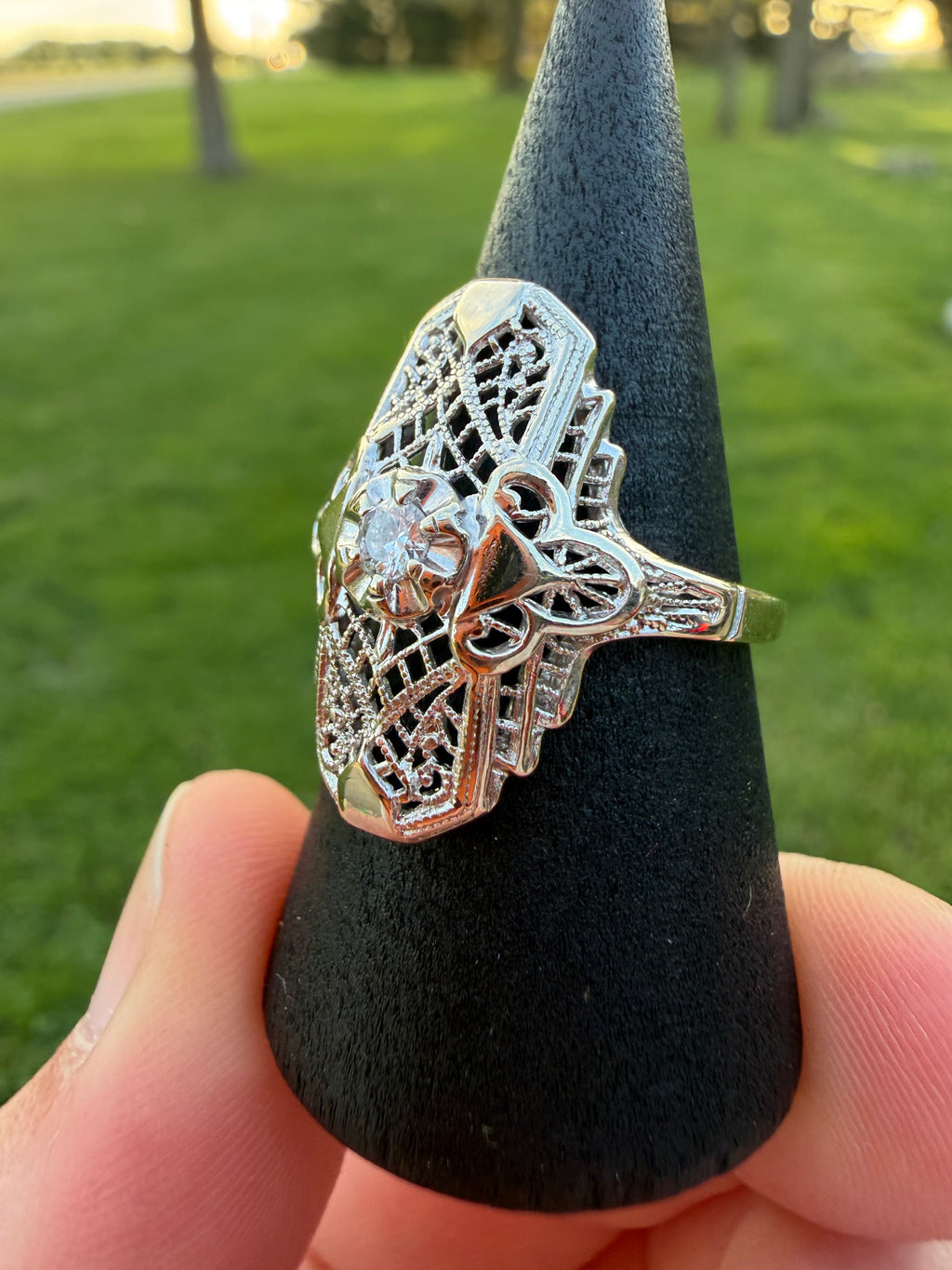 Art Deco 1920s-1930s 14k White Gold NATURAL Diamond Ring size 7