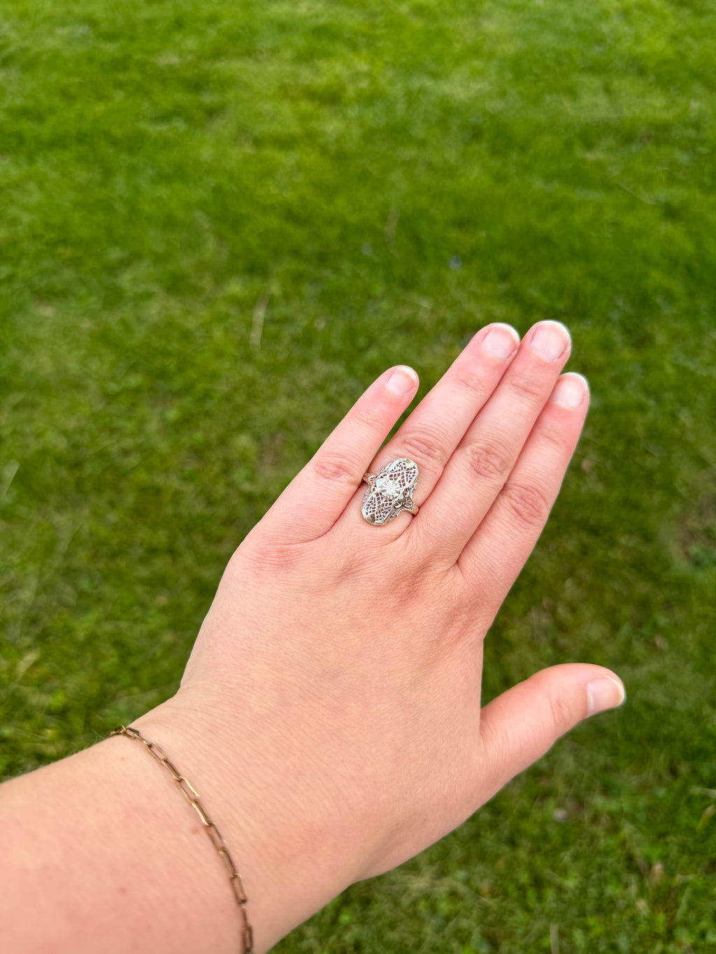 Art Deco 1920s-1930s 14k White Gold NATURAL Diamond Ring size 7