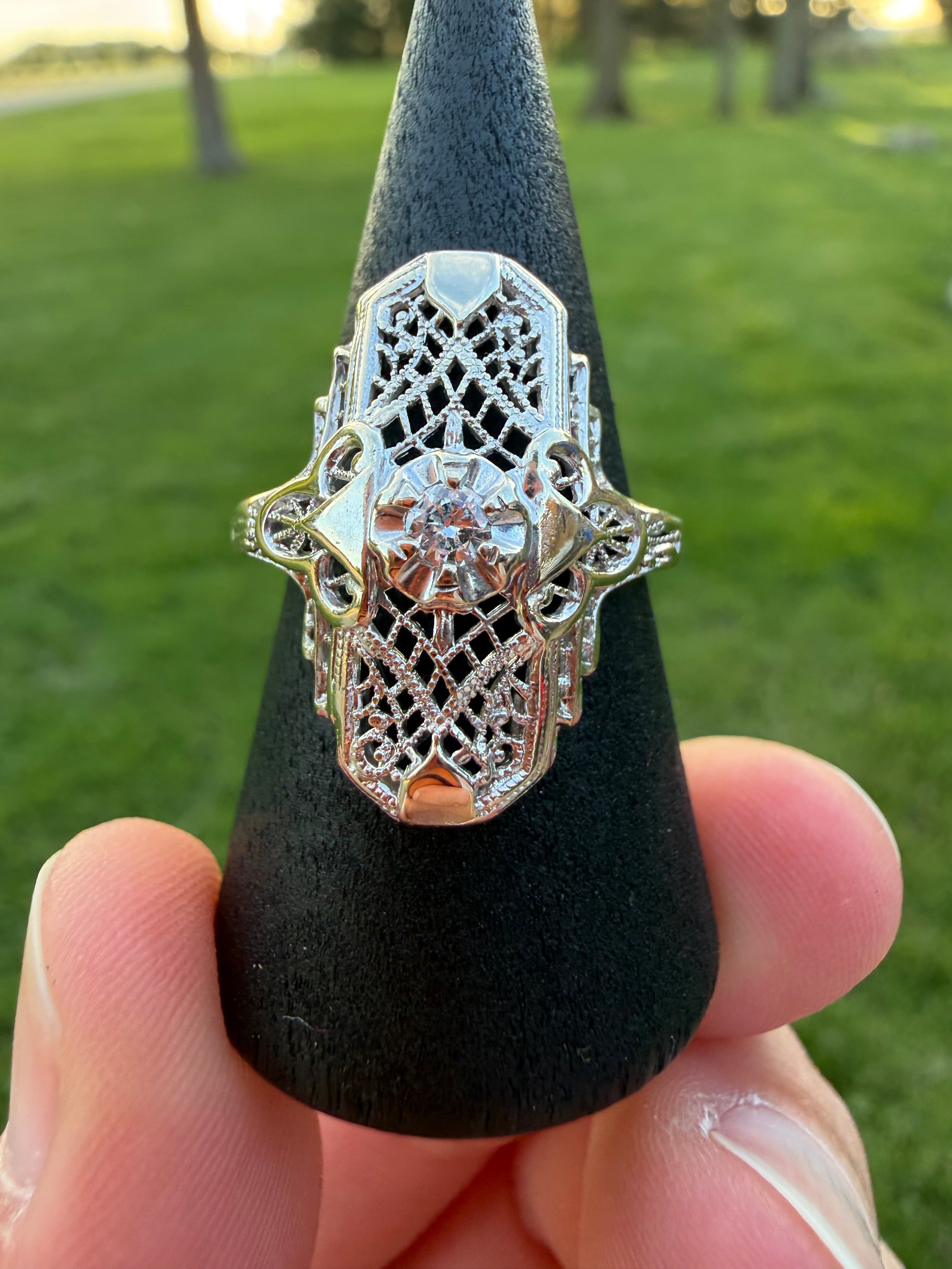 Art Deco 1920s-1930s 14k White Gold NATURAL Diamond Ring size 7