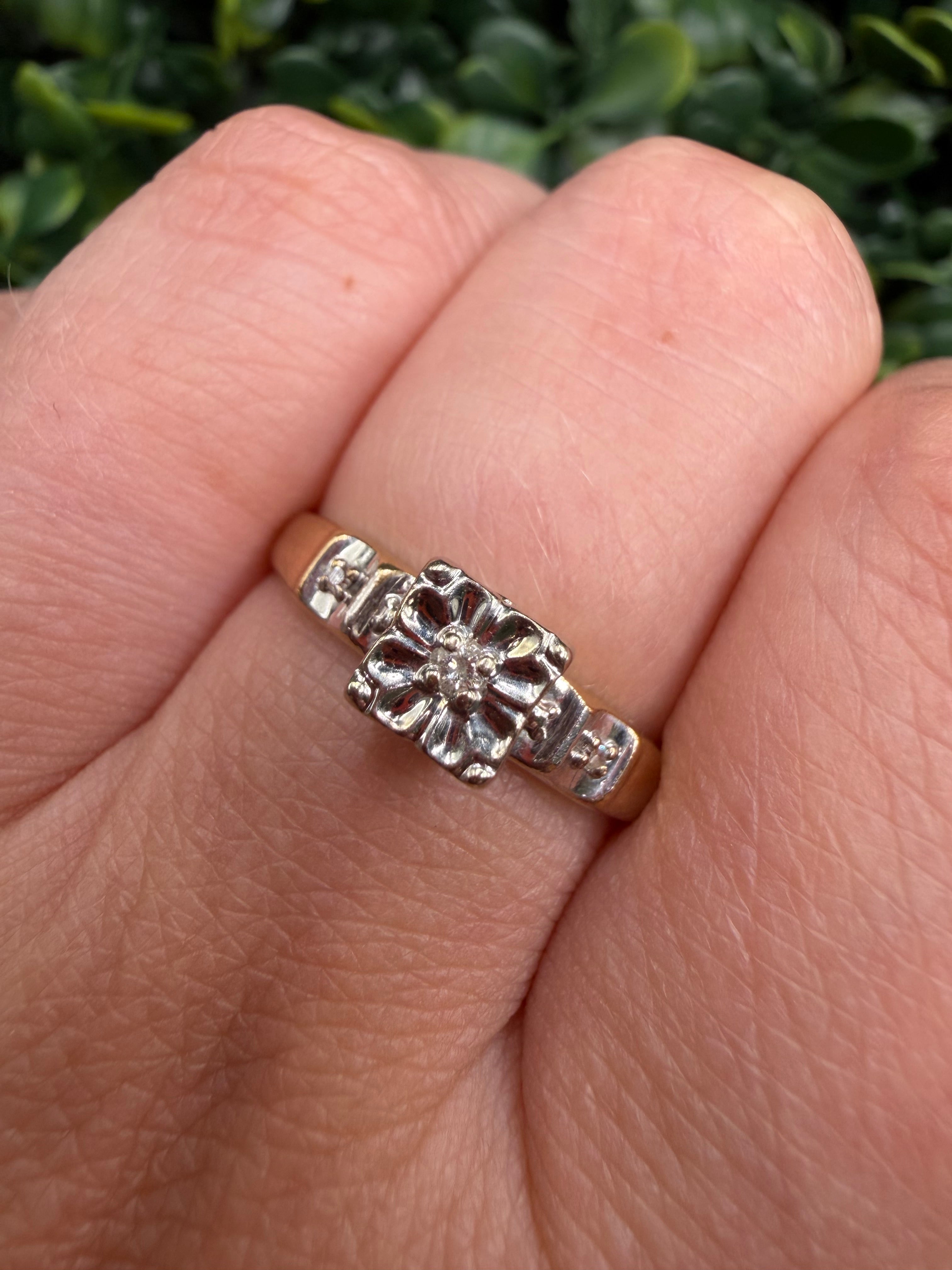 Antique 10k Yellow and White Gold Diamond Ring size 9.5