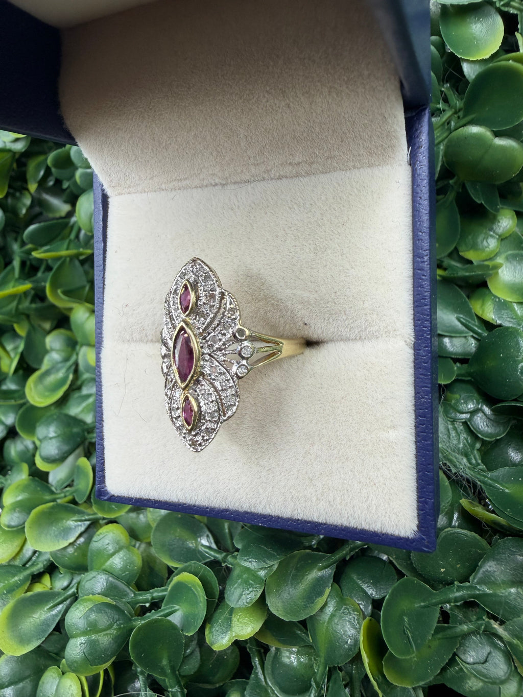 Vintage 14k Yellow and White Gold Diamond and Ruby Ring size 5.5