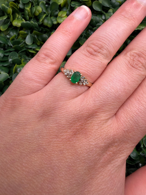 10k Yellow Gold Emerald and Diamond Ring size 7