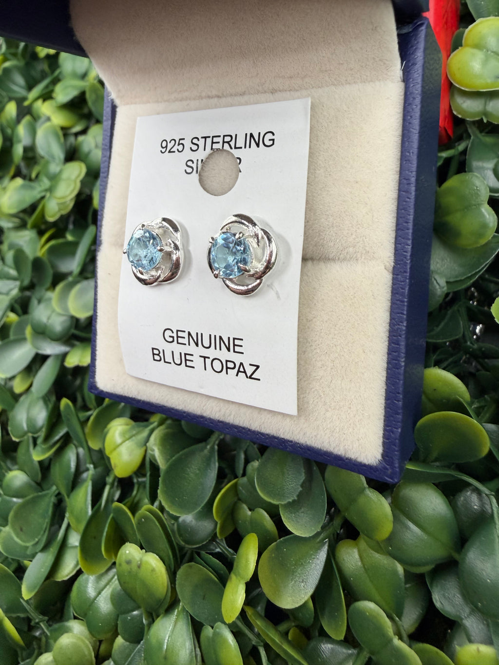 925 Sterling Silver and Blue Topaz Stud Floral Earrings