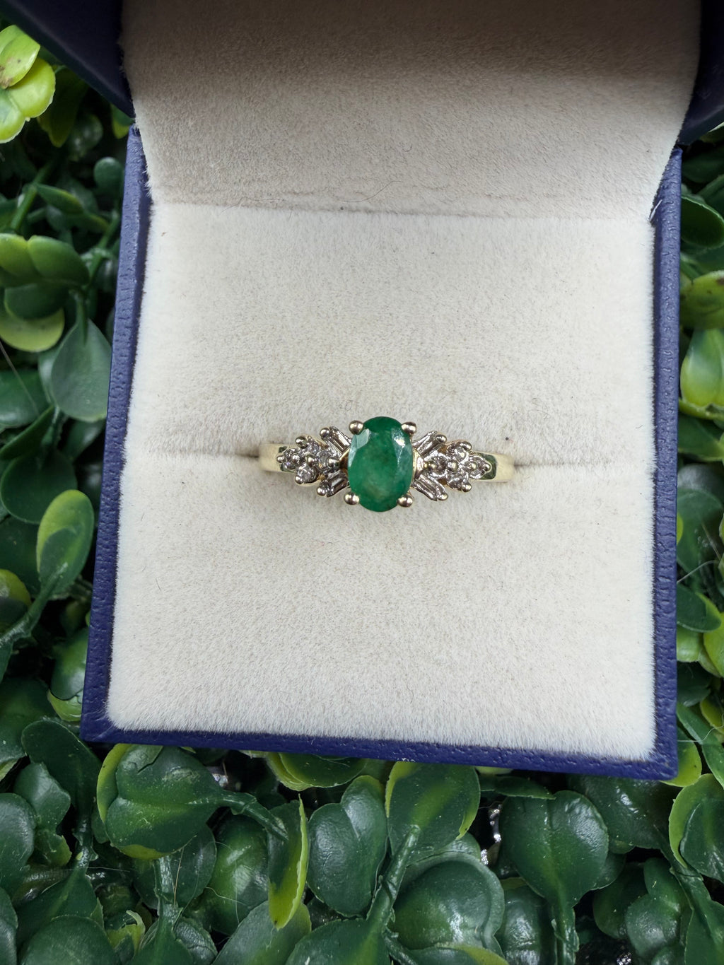 10k Yellow Gold Emerald and Diamond Ring size 7
