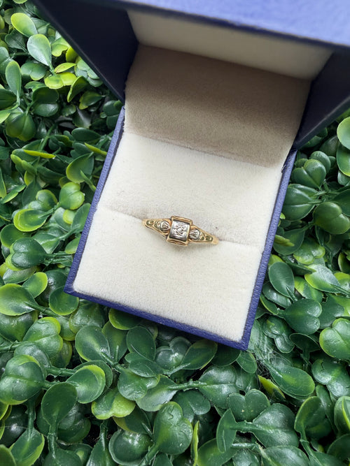 Antique Art Deco 2 Tone 10k Gold and Diamond Ring size 8