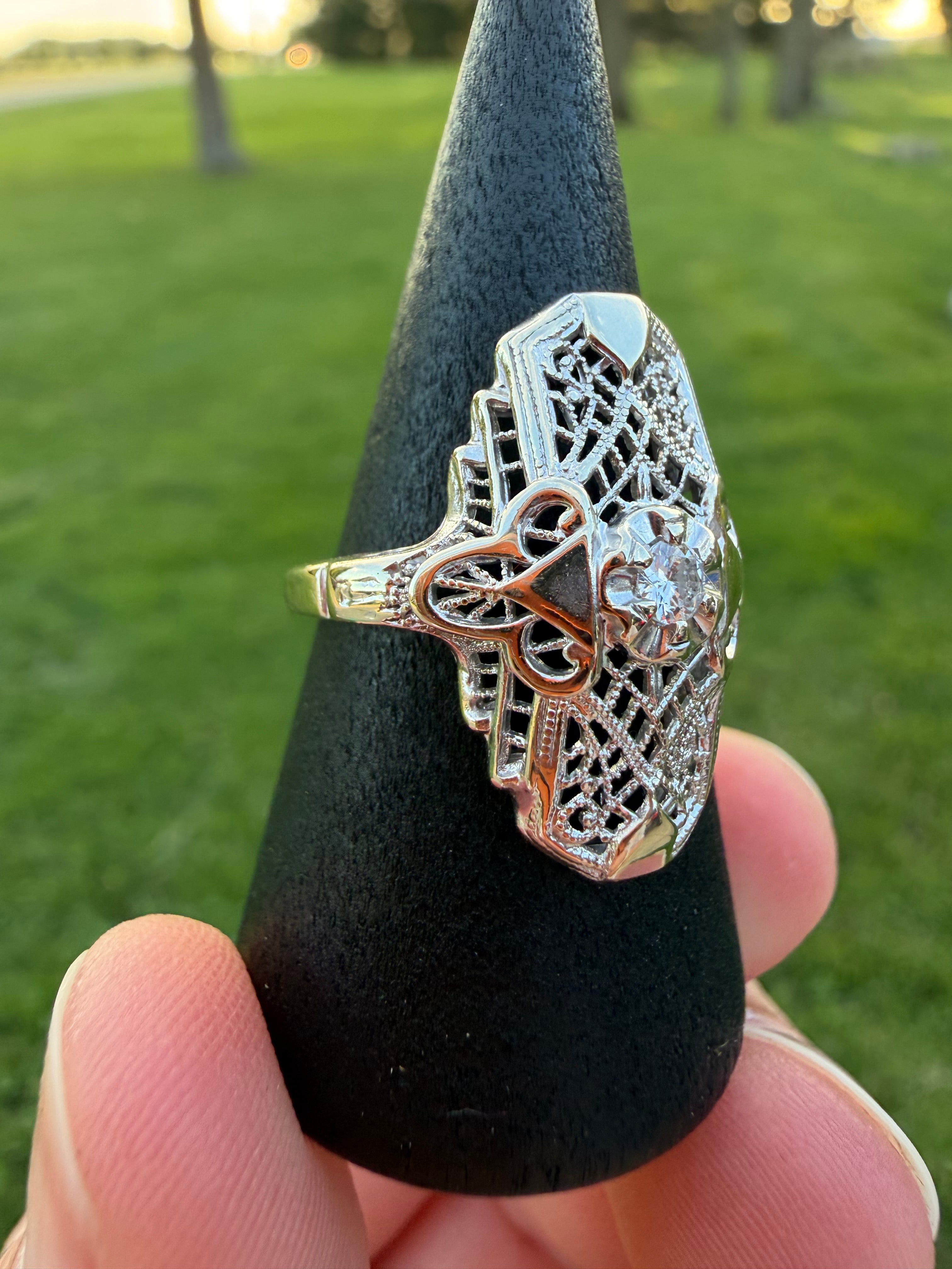 Art Deco 1920s-1930s 14k White Gold NATURAL Diamond Ring size 7