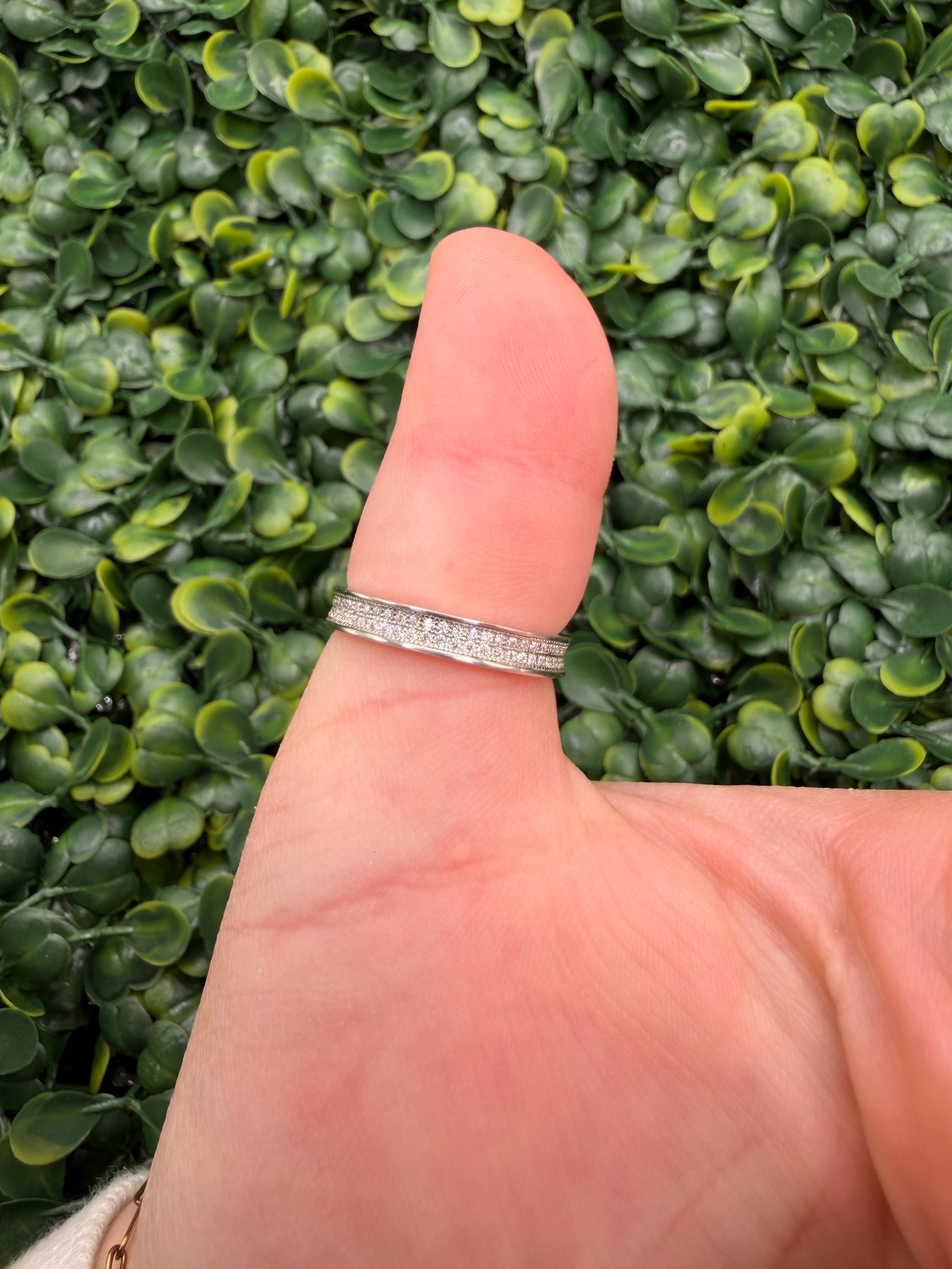 925 Sterling Silver and Moissanite Pave Style Eternity Ring size 9