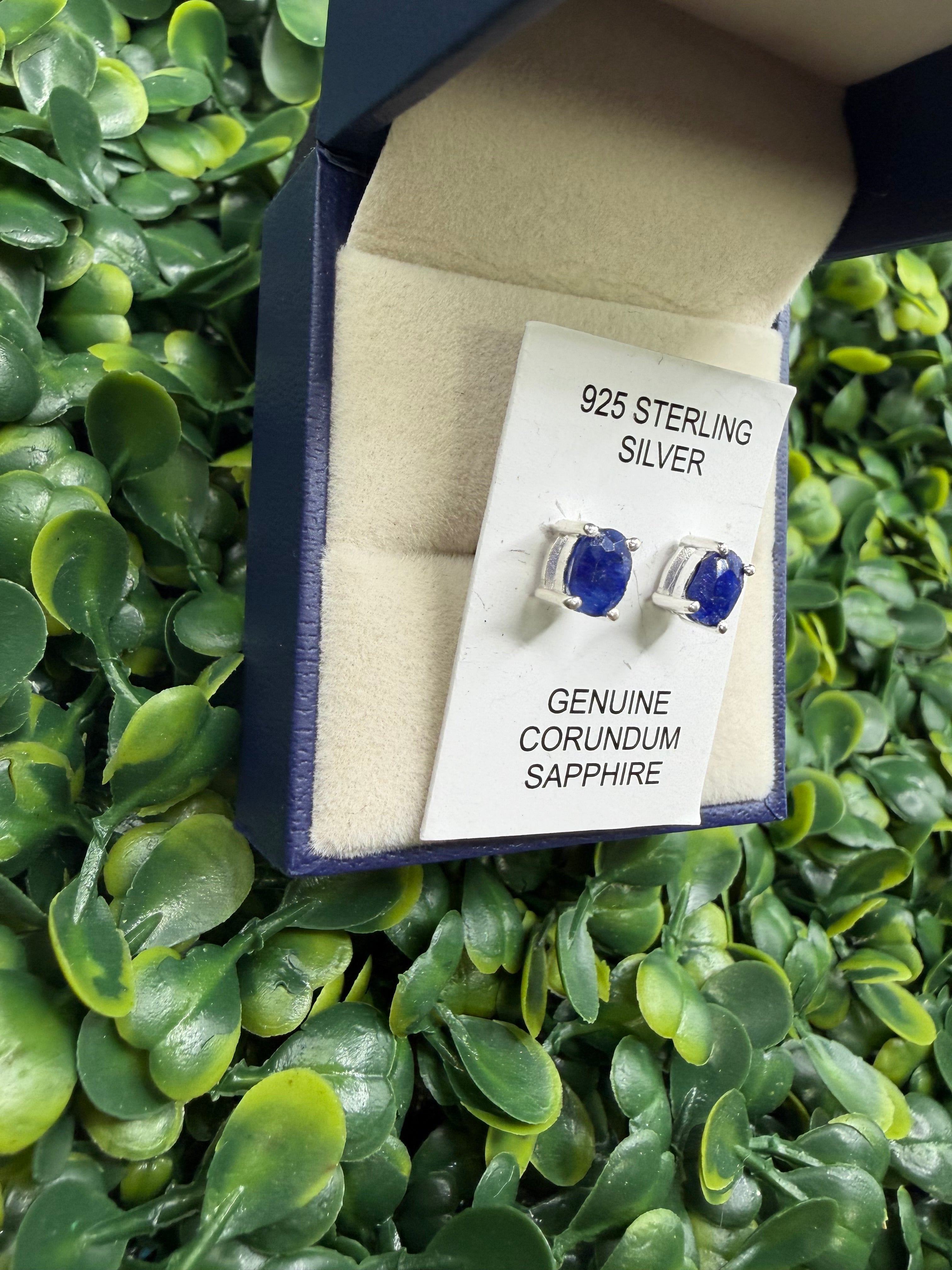 925 Sterling Silver and Blue Sapphire Earrings