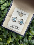 925 Sterling Silver and Blue Topaz Stud Floral Earrings