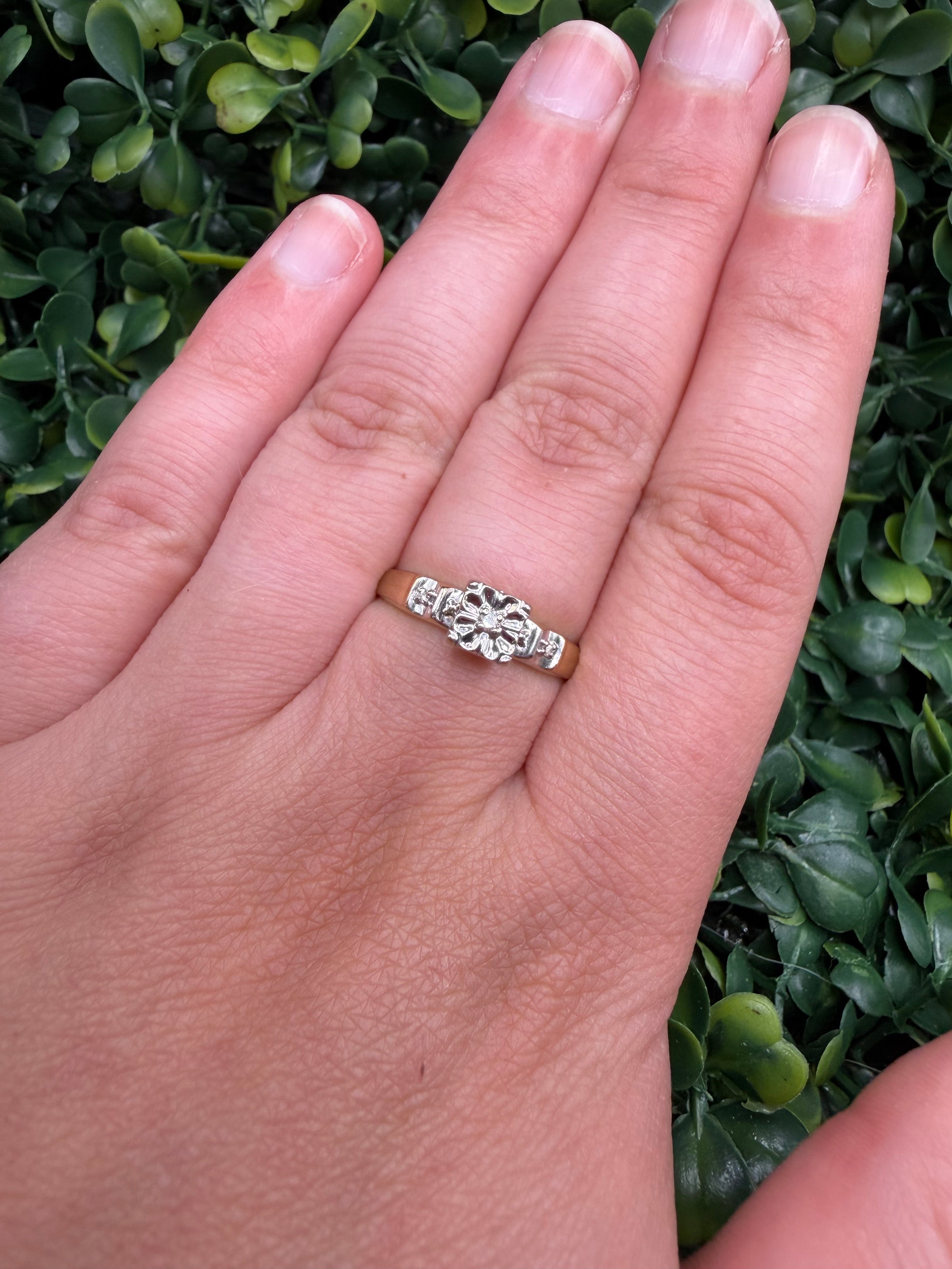 Antique 10k Yellow and White Gold Diamond Ring size 9.5