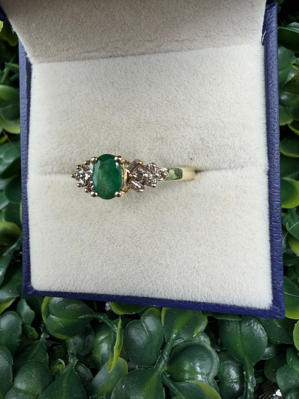 10k Yellow Gold Emerald and Diamond Ring size 7