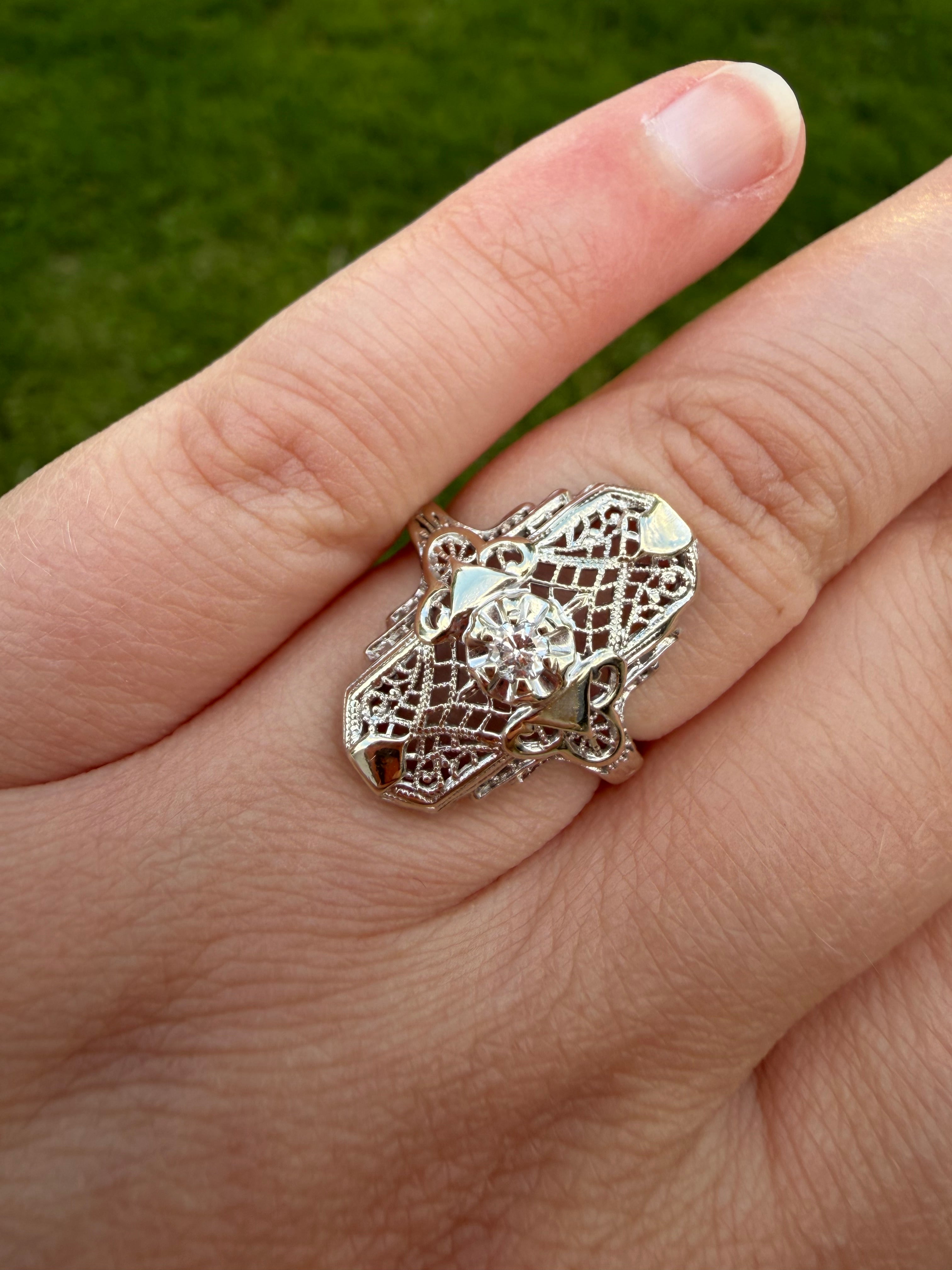 Art Deco 1920s-1930s 14k White Gold NATURAL Diamond Ring size 7
