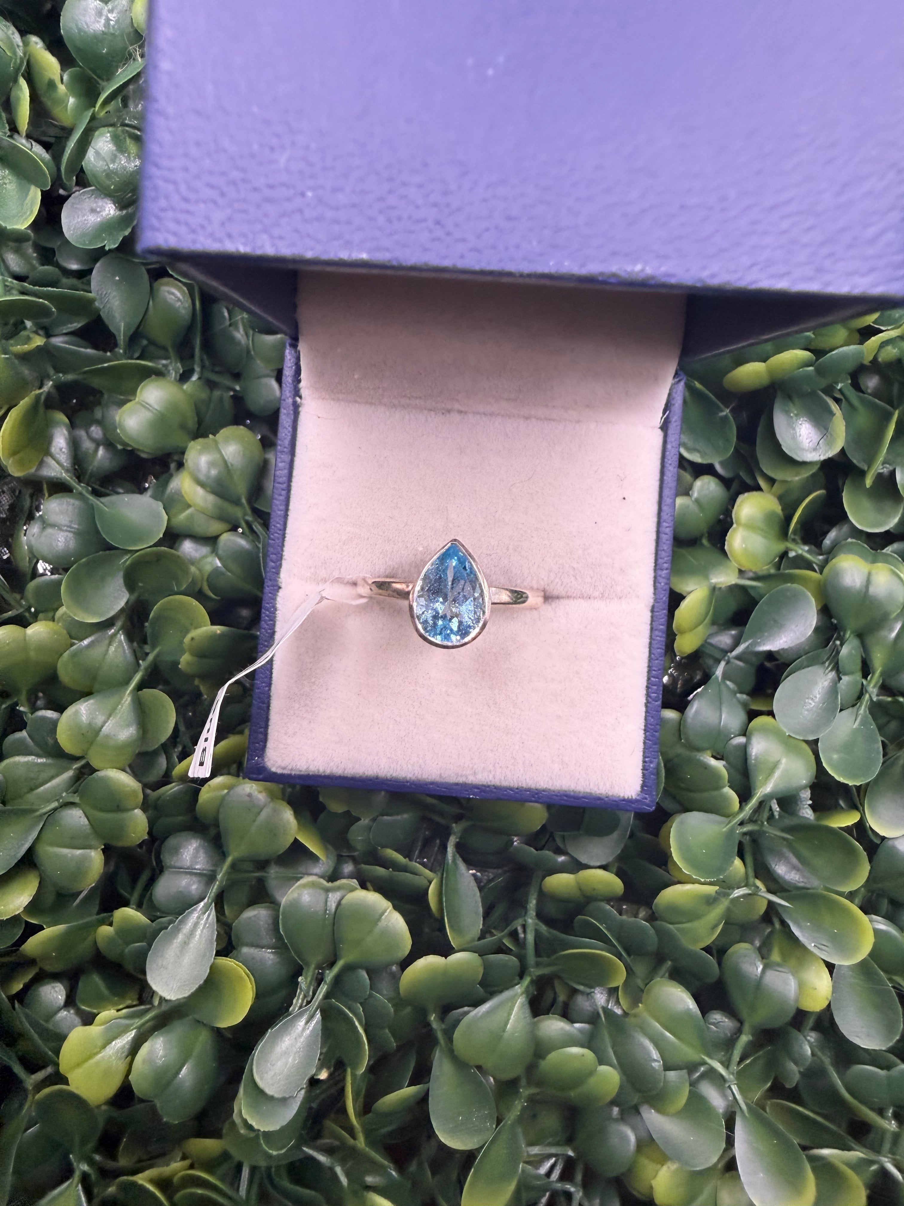 Sterling Silver Sky Blue Topaz Bezel Set Ring size 9