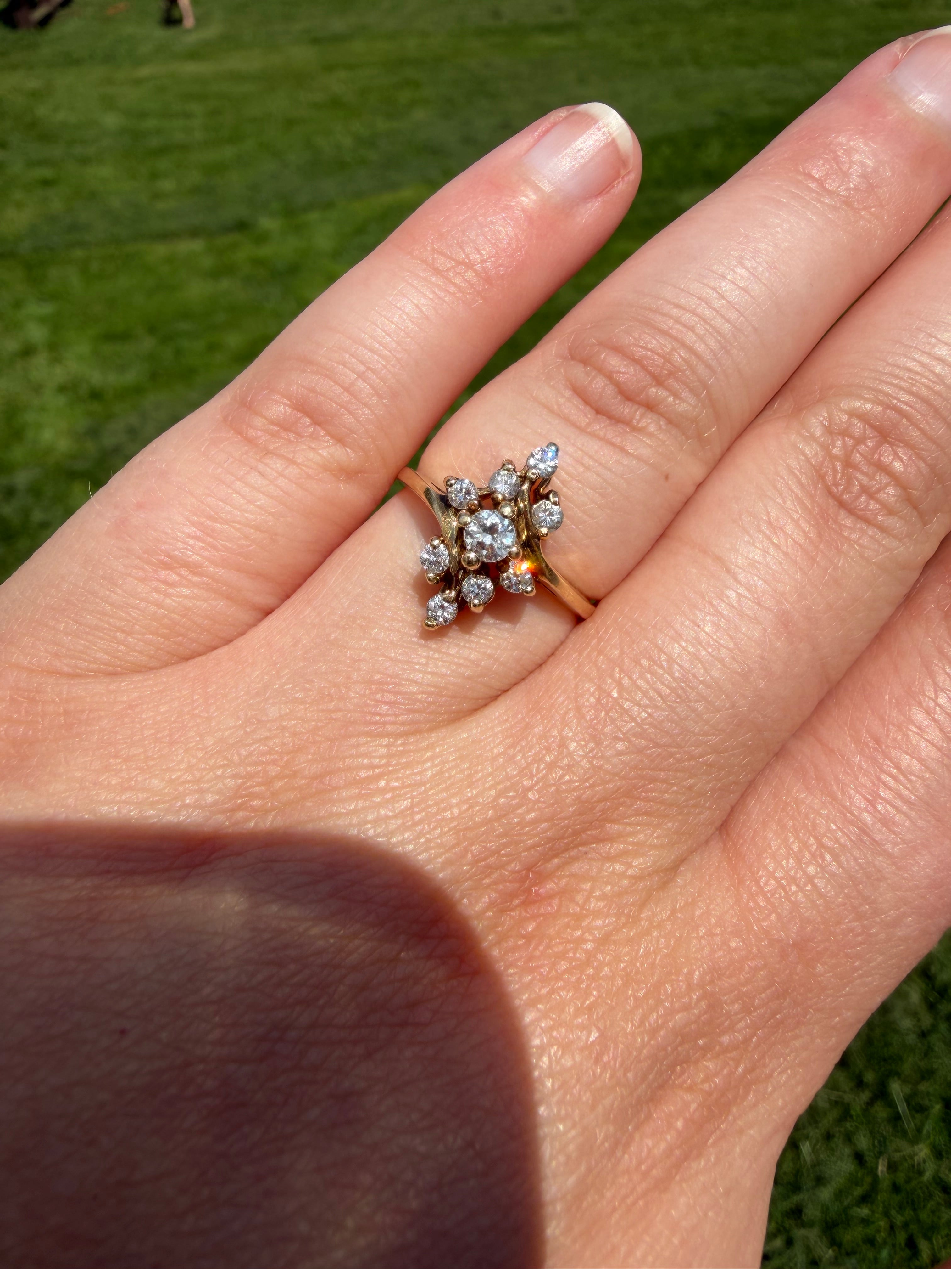 Vintage 14k Yellow Gold 1/2 Carat Diamond Ring size 7.5 1960s-1970s
