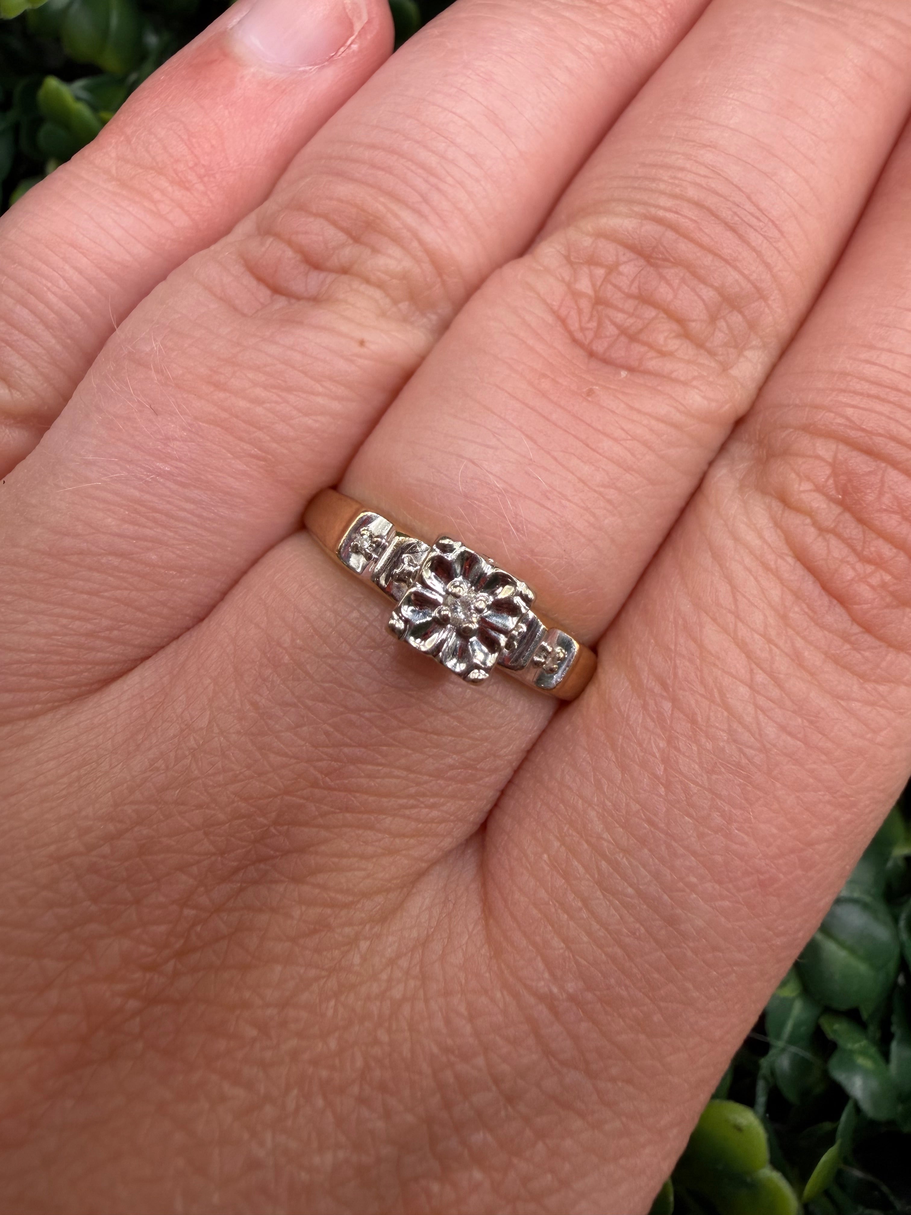 Antique 10k Yellow and White Gold Diamond Ring size 9.5