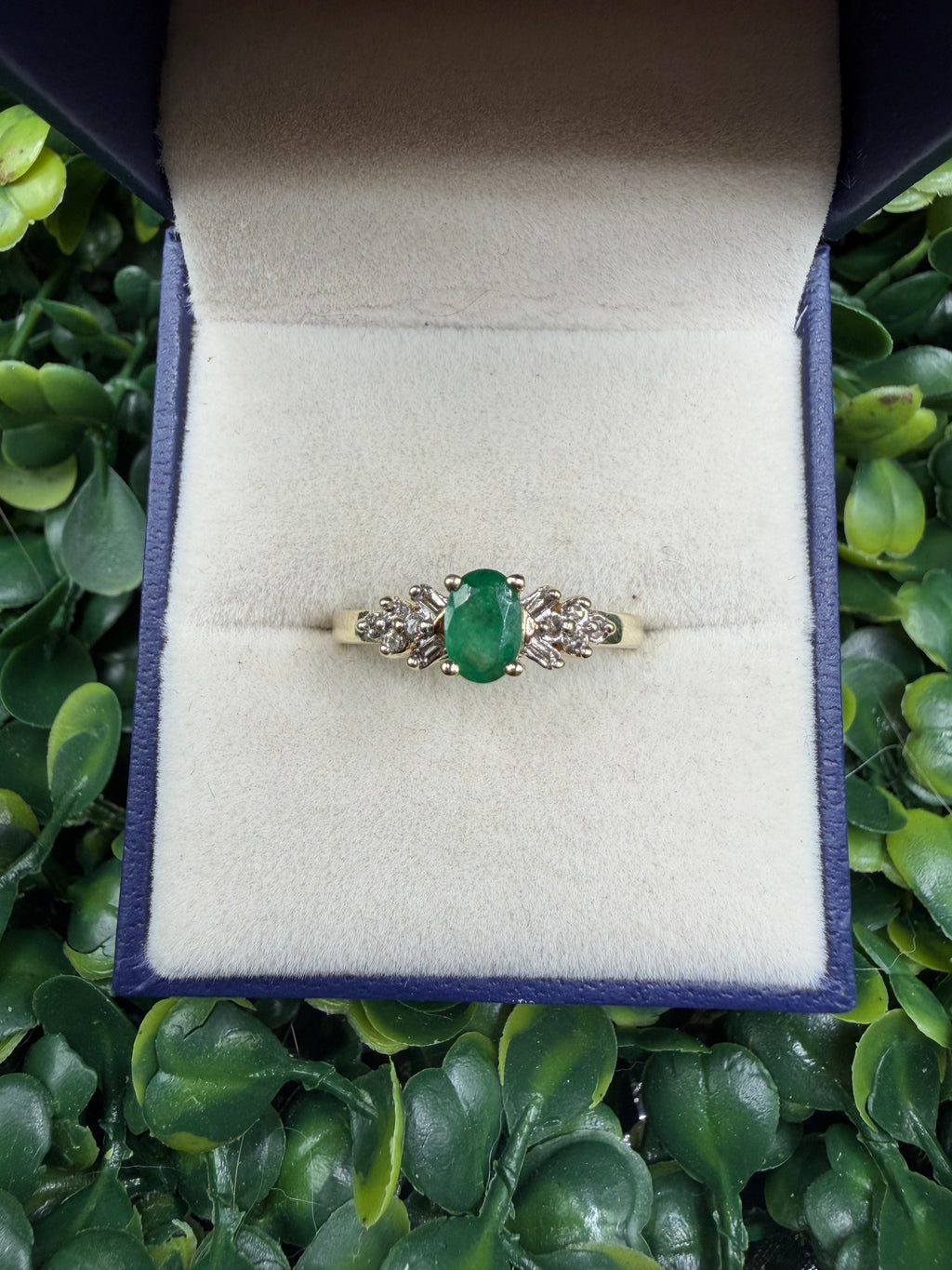 10k Yellow Gold Emerald and Diamond Ring size 7