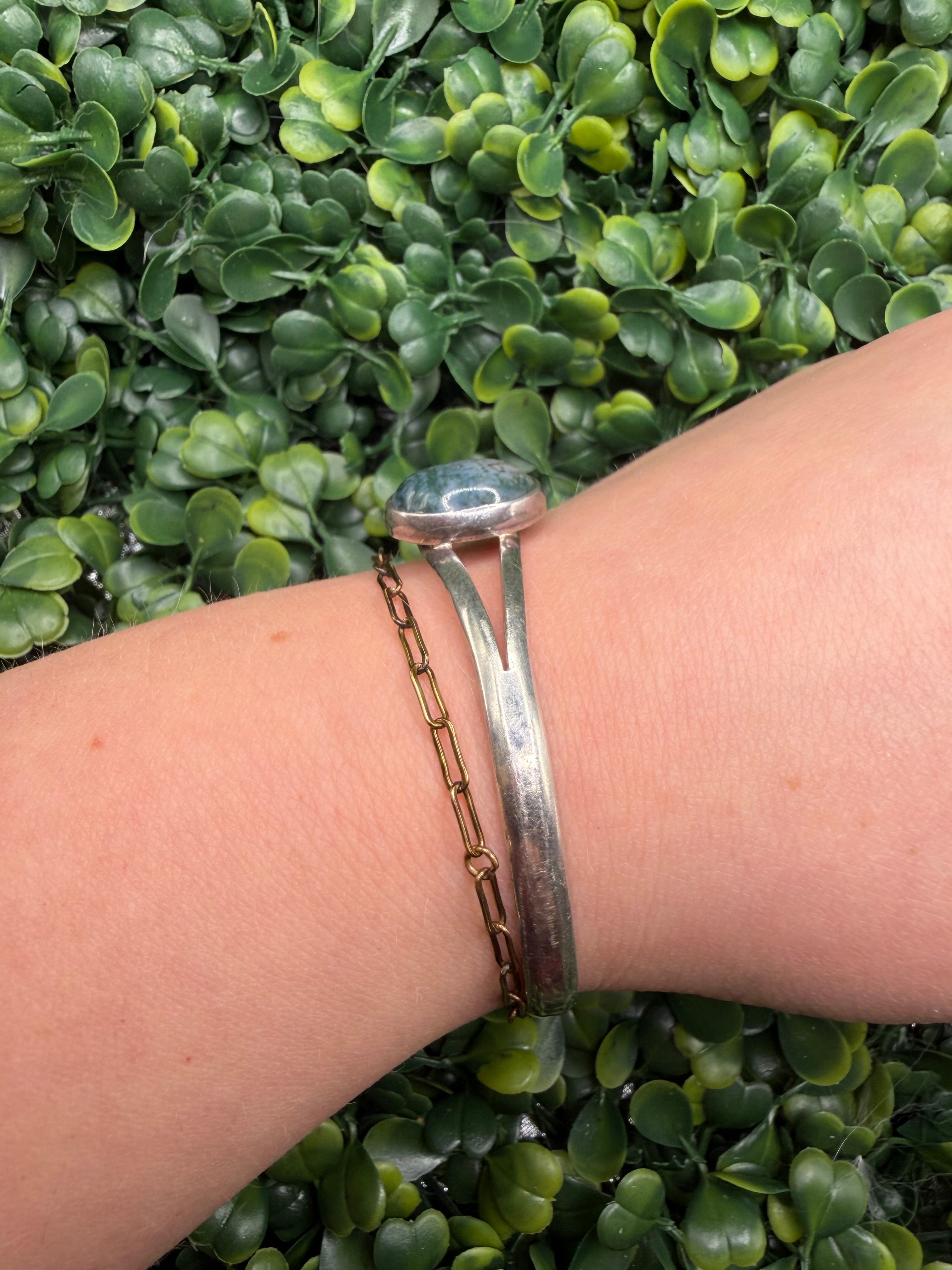 Vintage Sterling Silver Moss Agate Bracelet