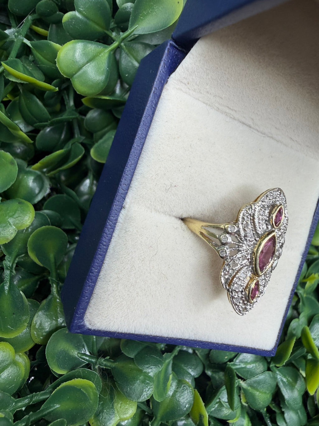 Vintage 14k Yellow and White Gold Diamond and Ruby Ring size 5.5