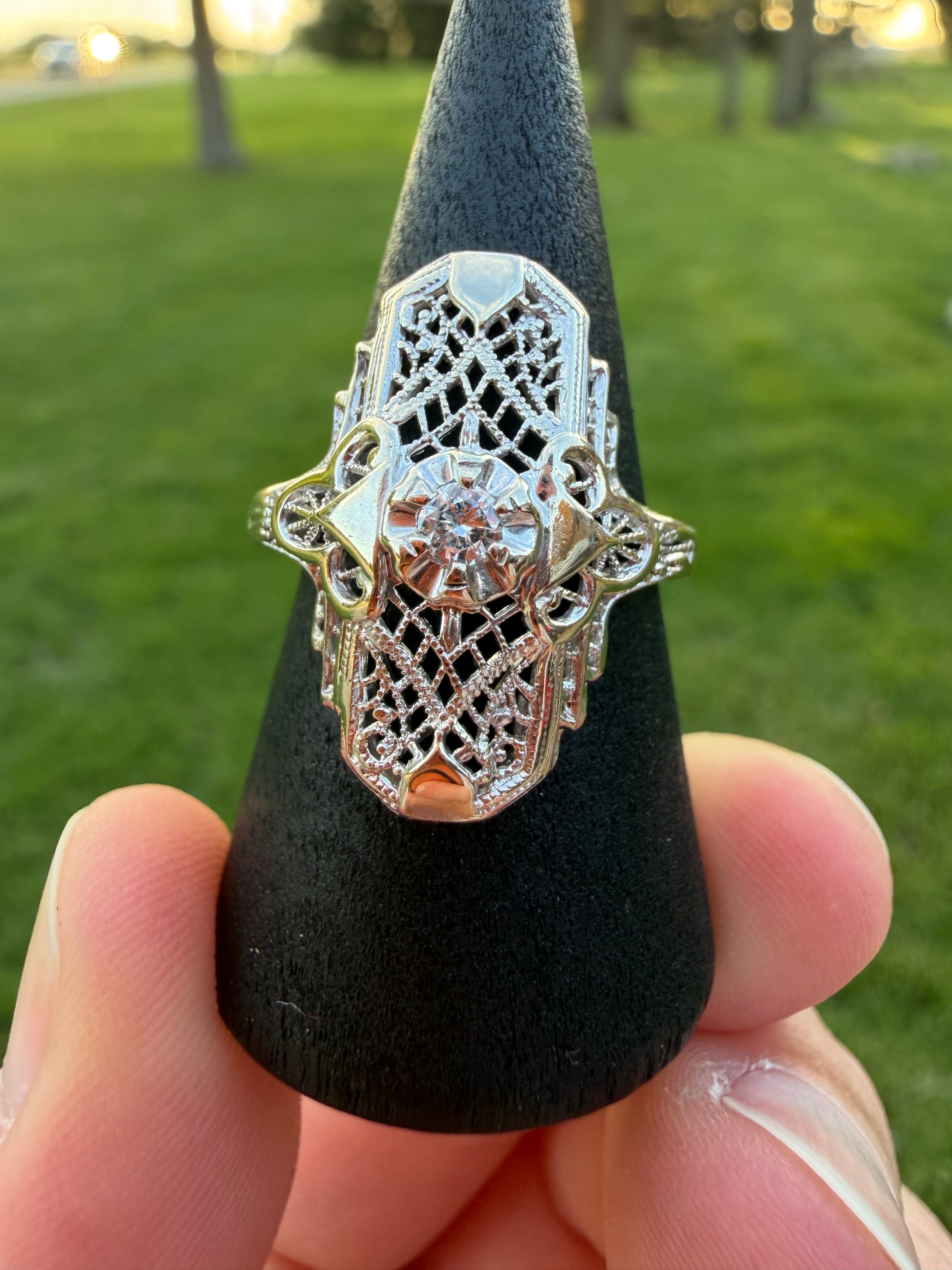 Art Deco 1920s-1930s 14k White Gold NATURAL Diamond Ring size 7