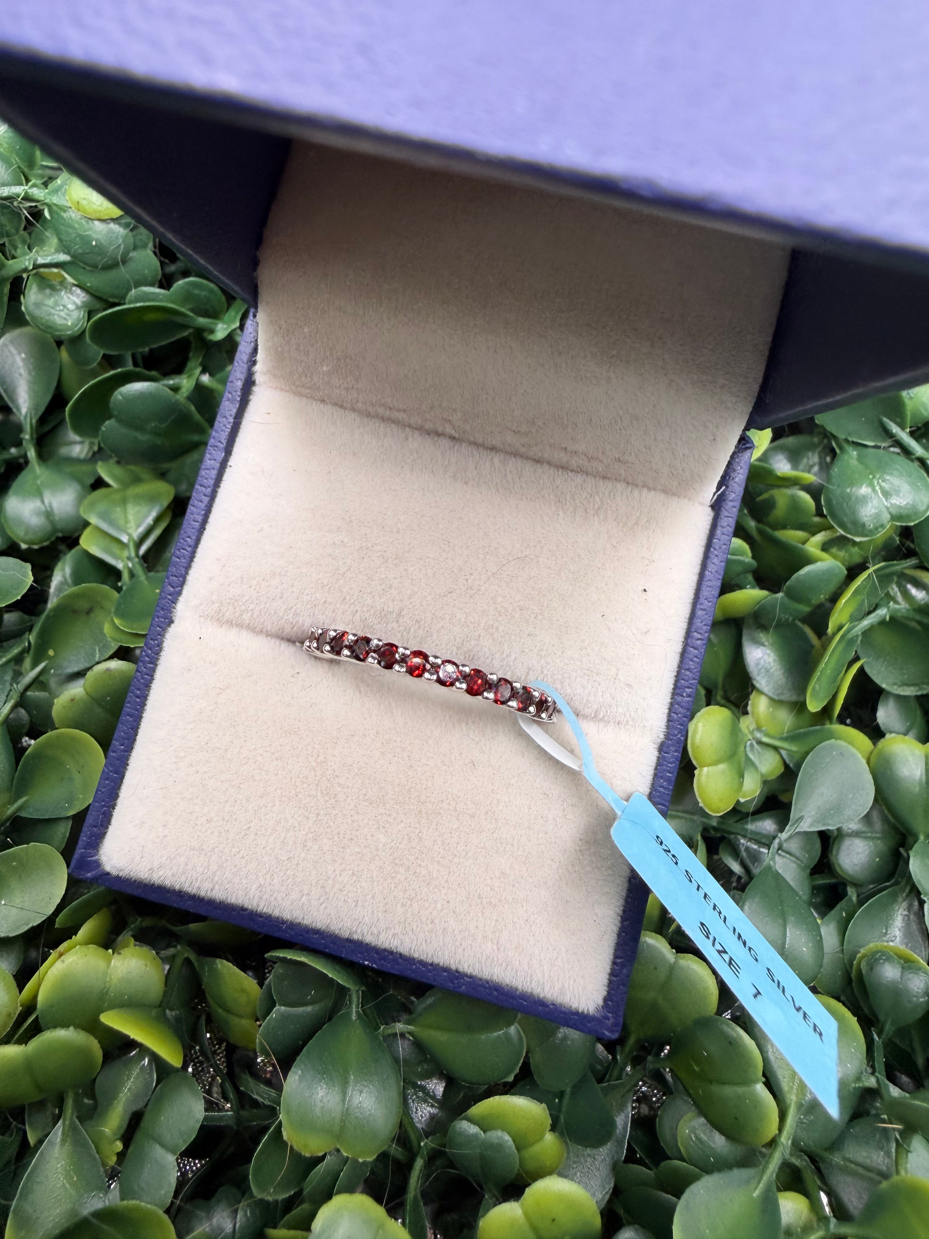 Sterling Silver Natural Garnet Eternity Band size 7