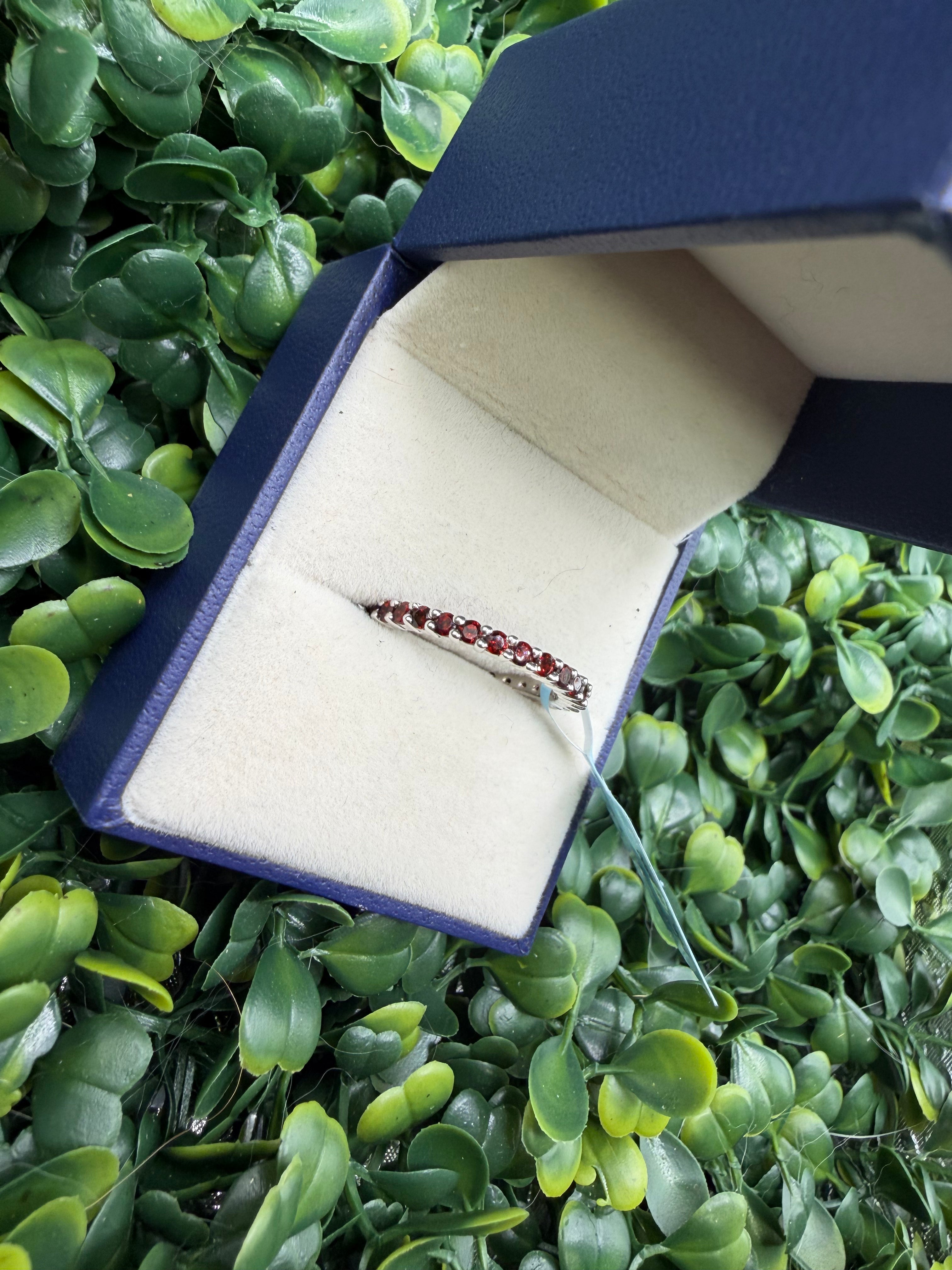 Sterling Silver Natural Garnet Eternity Band size 7