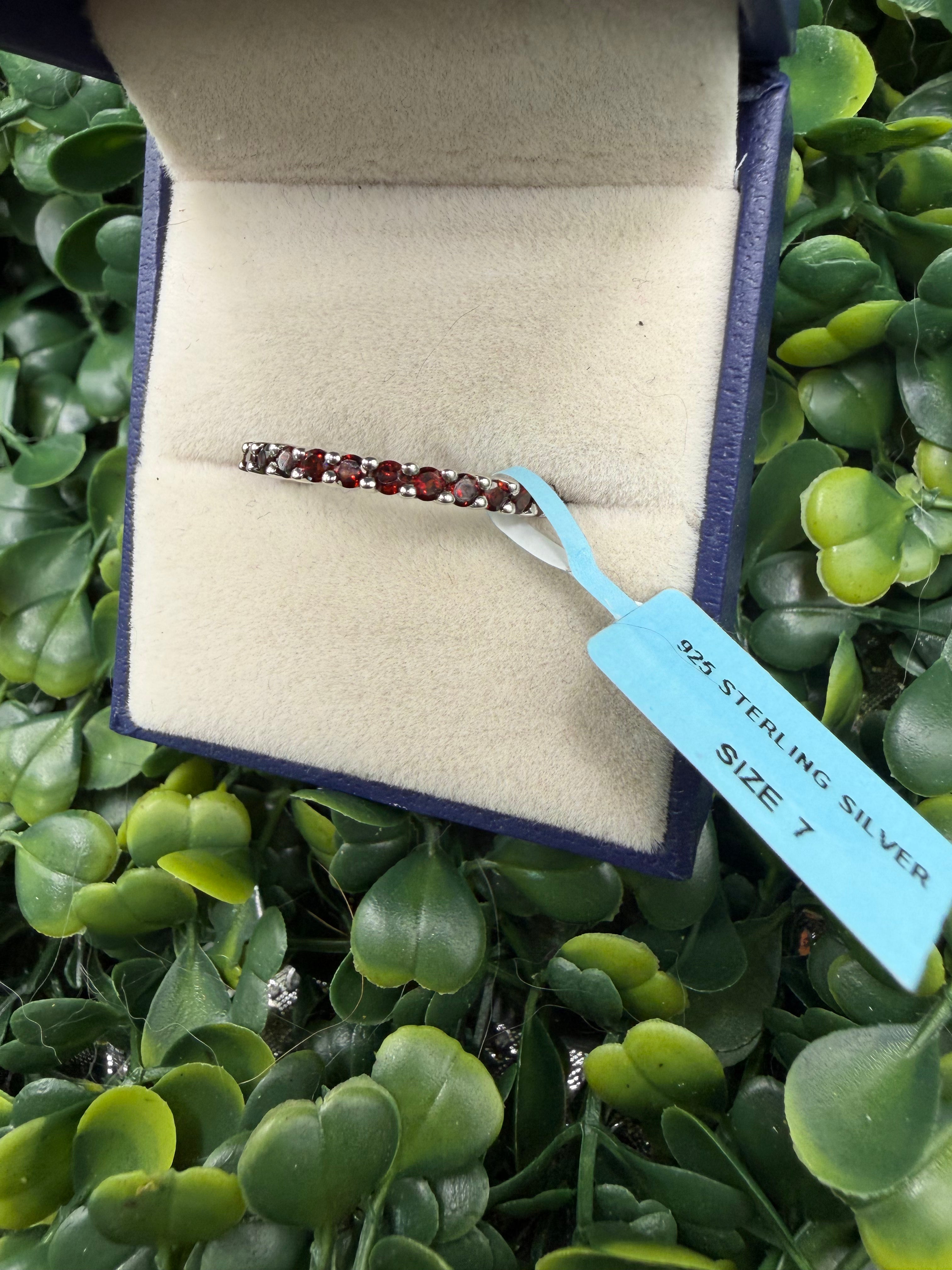 Sterling Silver Natural Garnet Eternity Band size 7