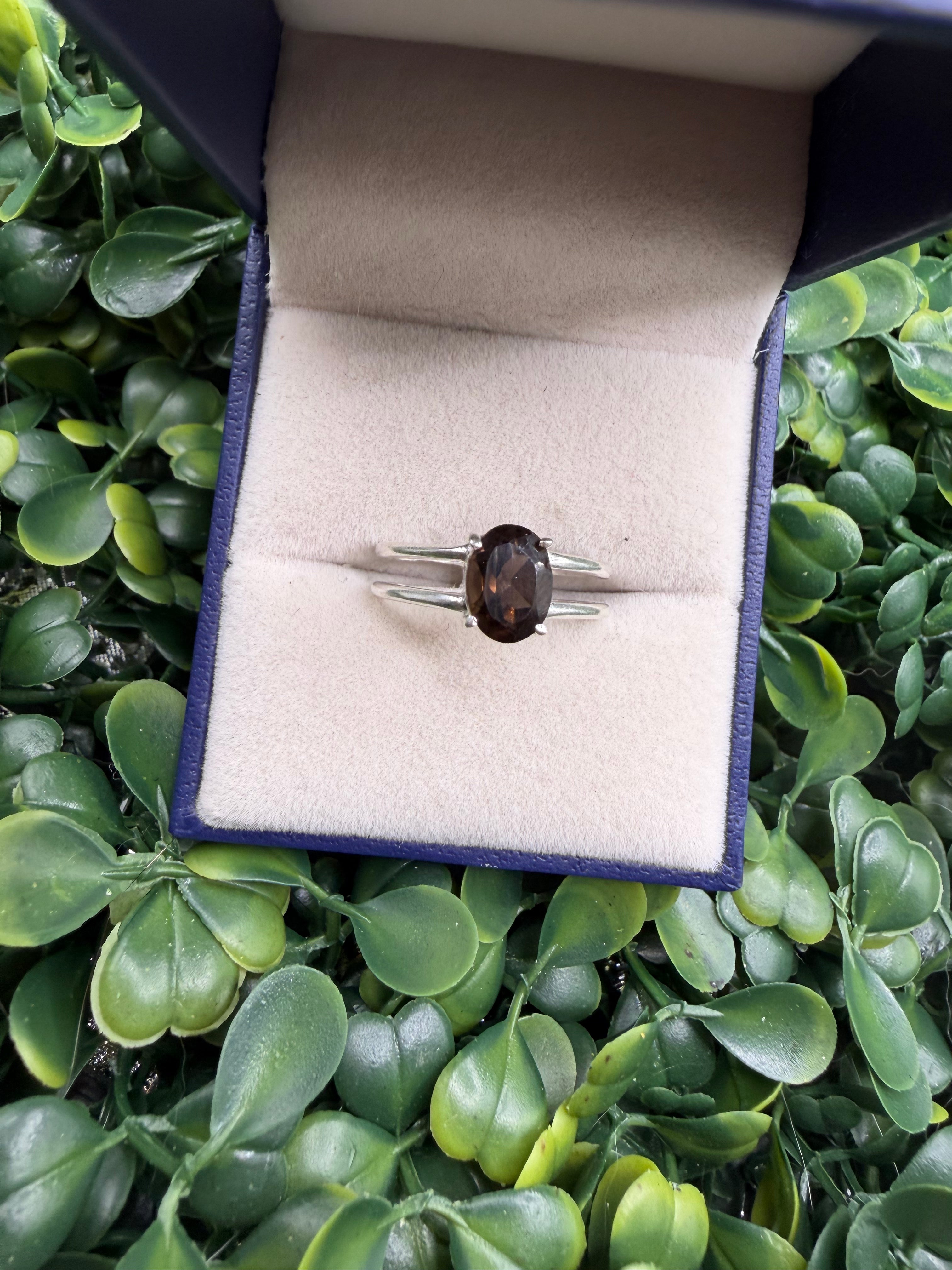 Sterling Silver Smokey Quartz Ring size 6.75