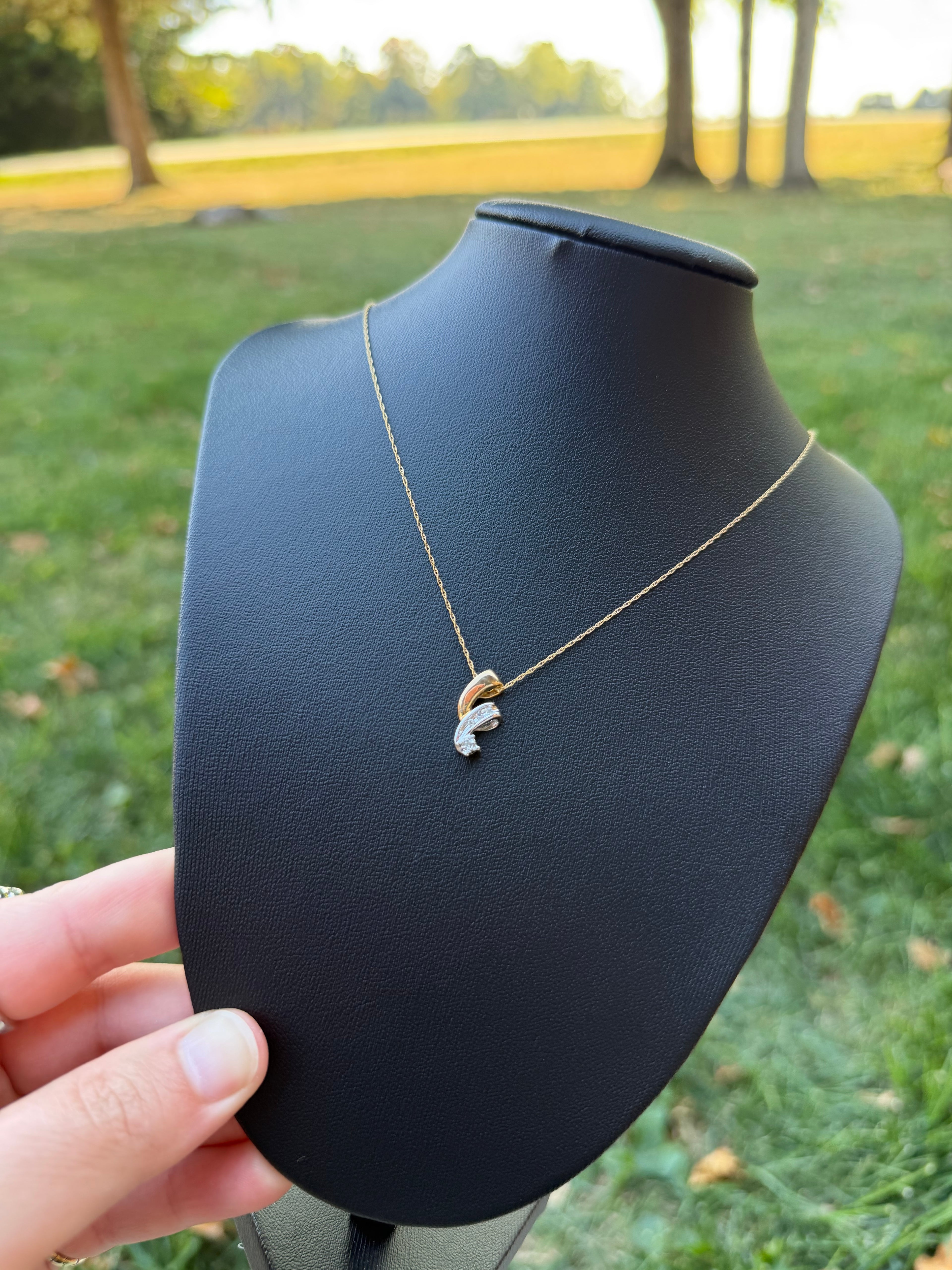 Vintage 10k Yellow and White Gold and Diamond Necklace