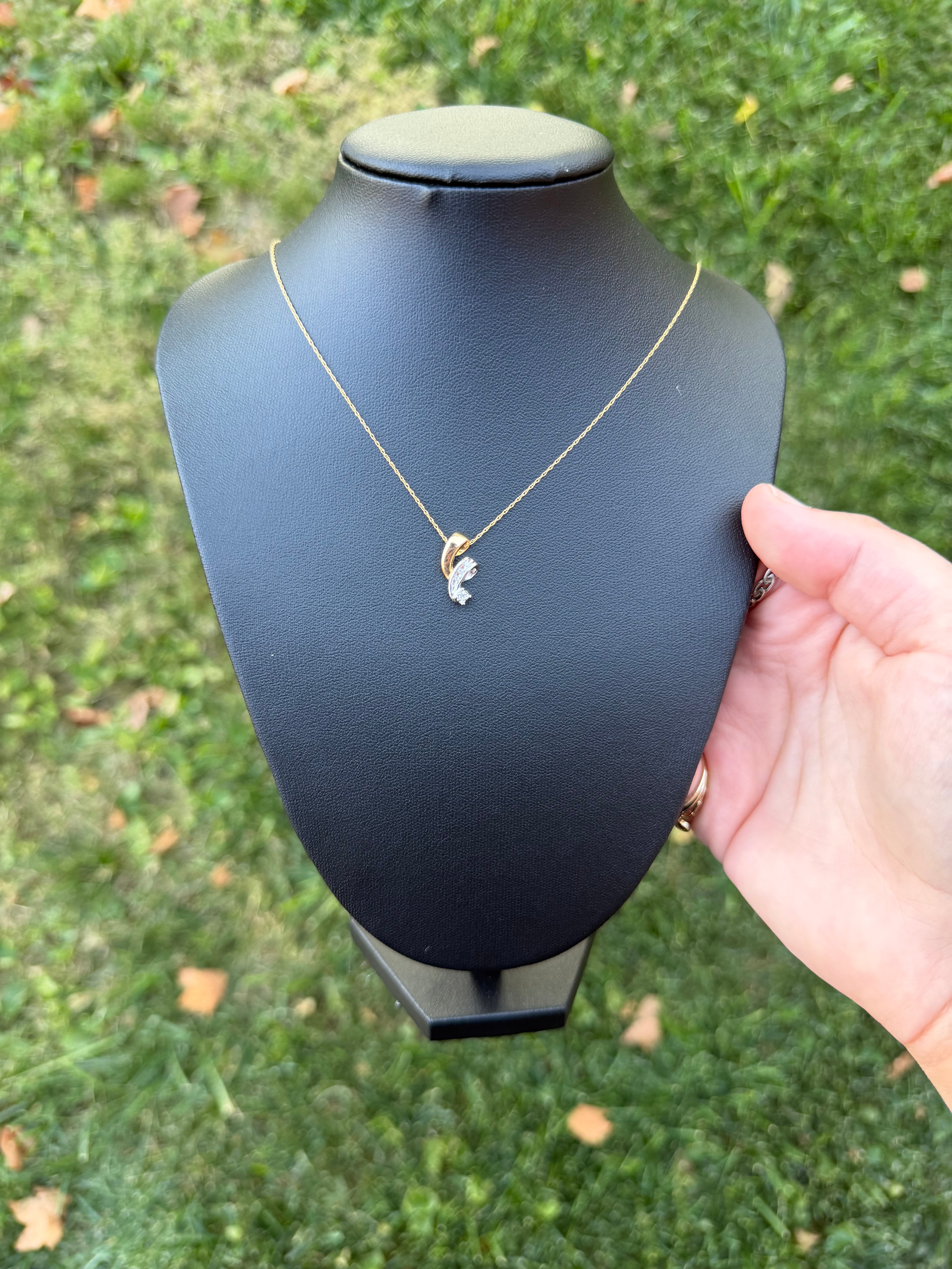 Vintage 10k Yellow and White Gold and Diamond Necklace