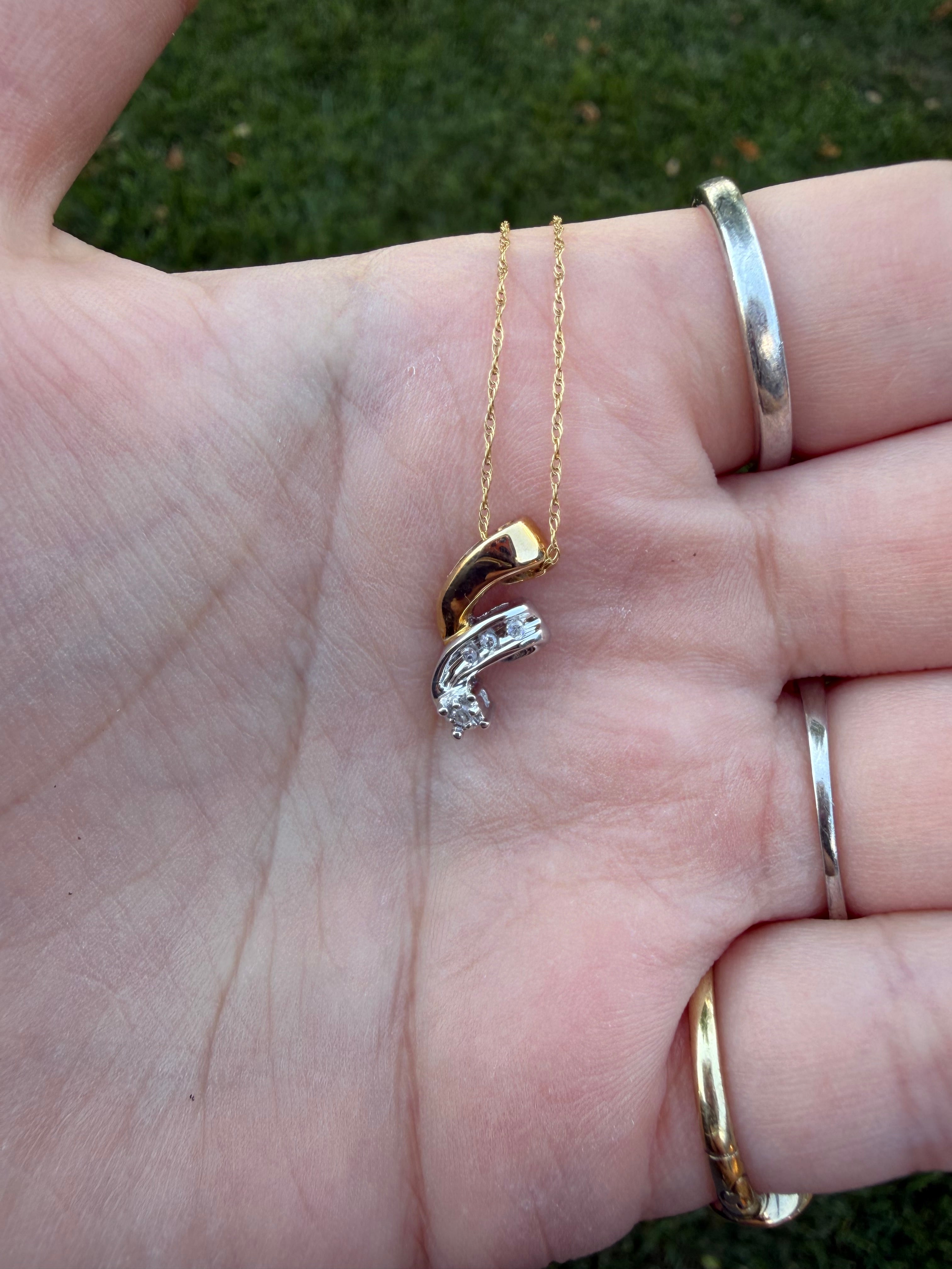 Vintage 10k Yellow and White Gold and Diamond Necklace