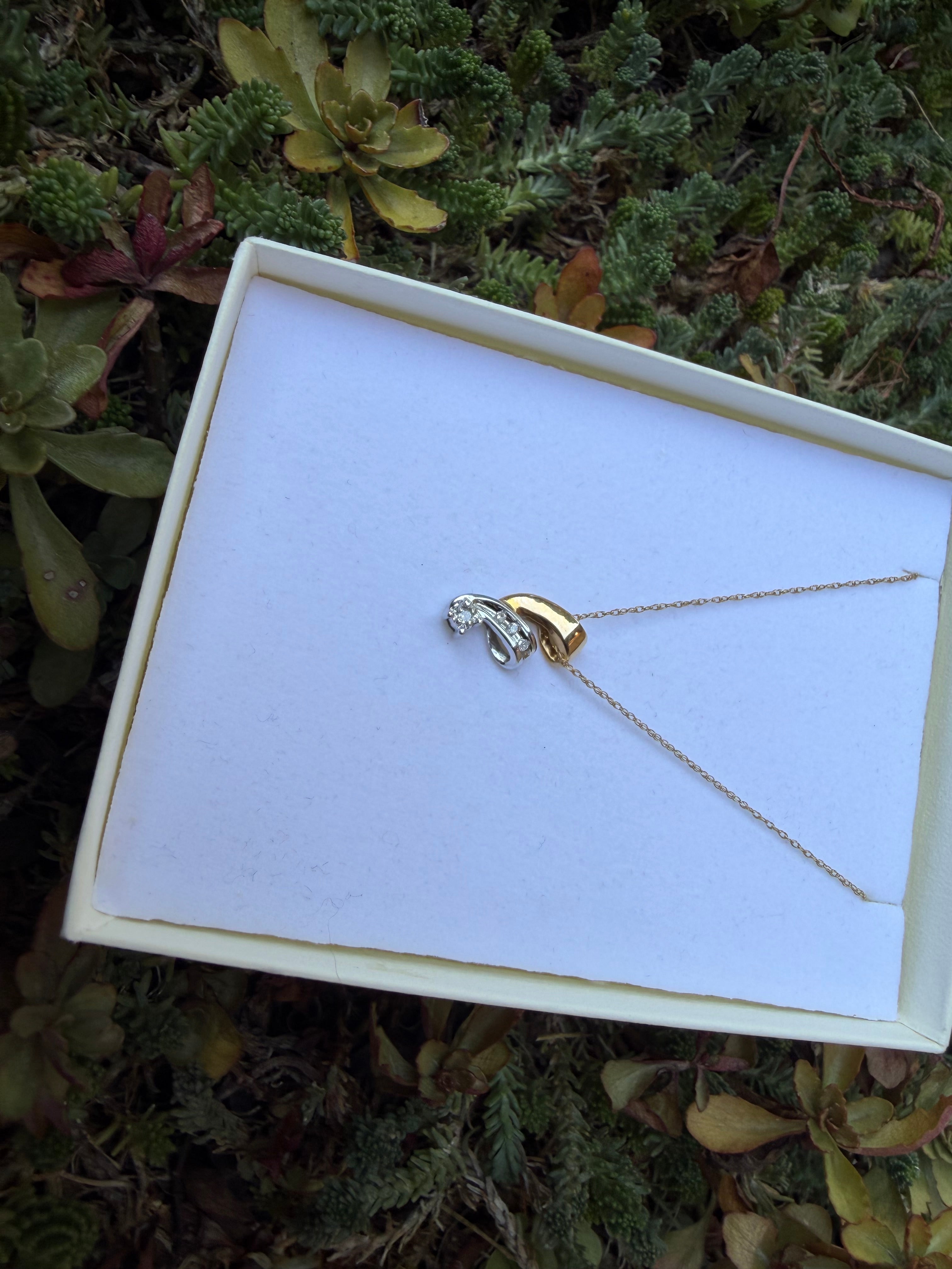 Vintage 10k Yellow and White Gold and Diamond Necklace