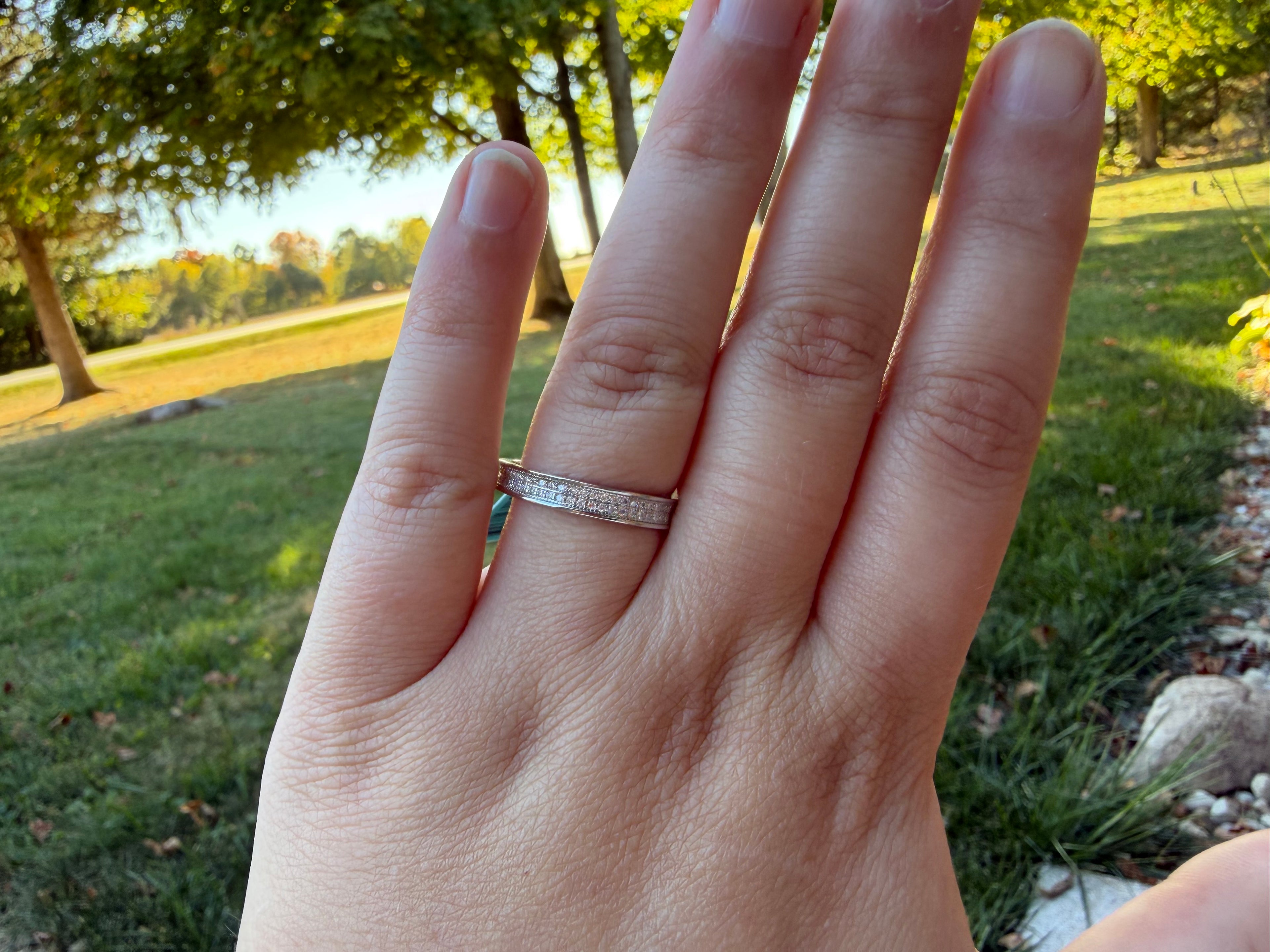 925 Sterling Silver and Moissanite Pave Style Eternity Ring size 9